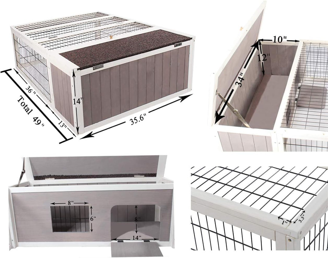 Stylish Wooden Tortoise House & Small Animal Hutch with Run - Indoor/Outdoor Grey & White Trim