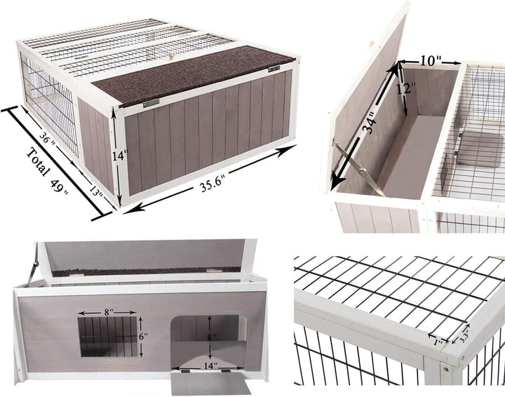 Stylish Wooden Tortoise House & Small Animal Hutch with Run - Indoor/Outdoor Grey & White Trim