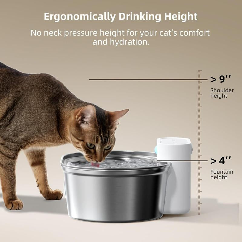 Uahpet Cordless Stainless Steel Cat Water Fountain - 67Oz/2L Easy-Clean Wireless Pet Water Dispenser