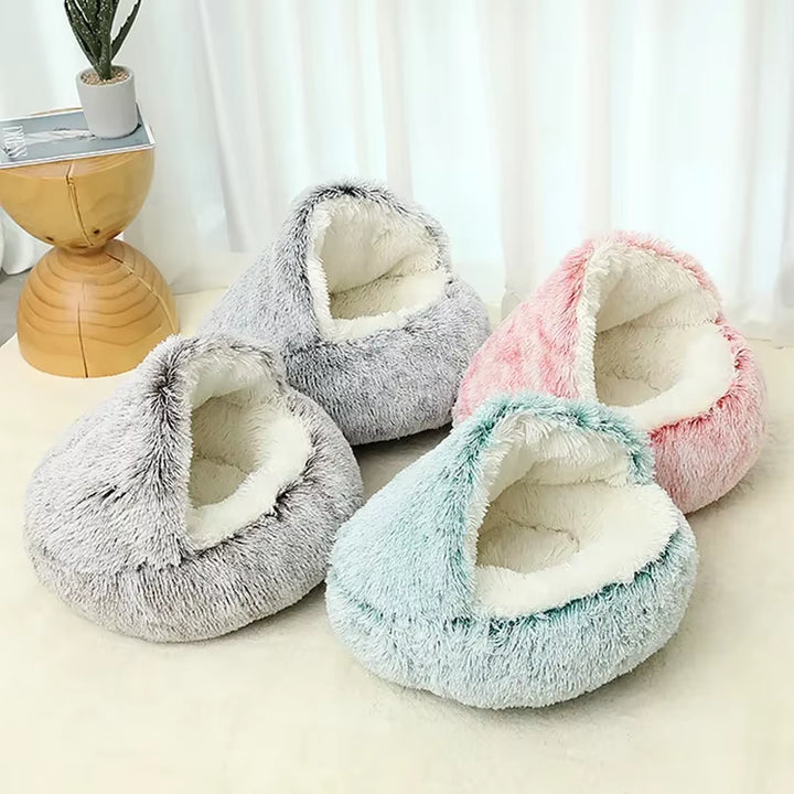 Cozy 2-in-1 Winter Plush Cat Bed & Sleep Bag - Ideal Nest for Cats and Small Dogs