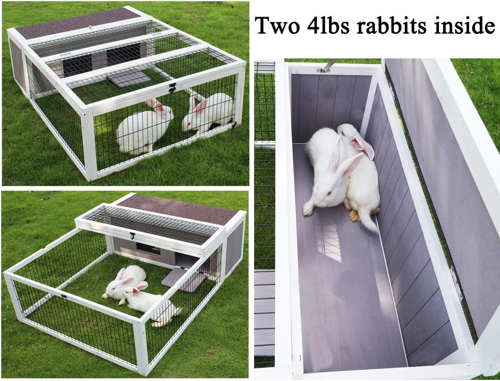 Stylish Wooden Tortoise House & Small Animal Hutch with Run - Indoor/Outdoor Grey & White Trim