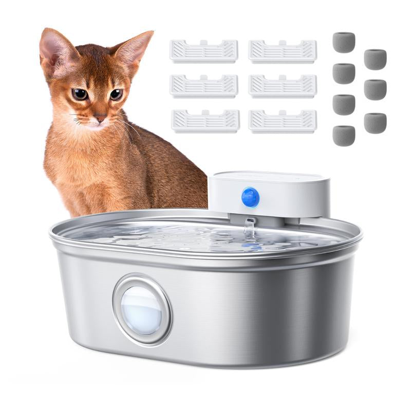 Uahpet Cordless Stainless Steel Cat Water Fountain - 67Oz/2L Easy-Clean Wireless Pet Water Dispenser