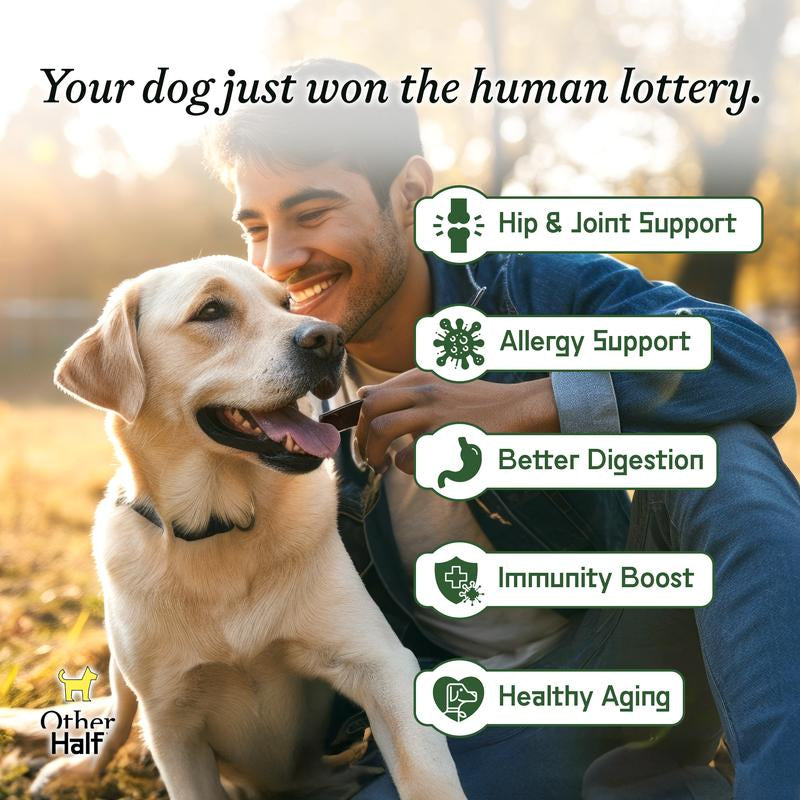 Other Half Everyday - Clean Dog Multivitamin Supplement | 45 Active Ingredients for Hip & Joint Support, Gut & Immune Support and Skin & Seasonal Allergy Support - 60 Scoops Bacon & Pumpkin Flavor