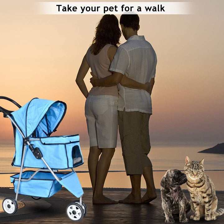 3-Wheel Pet Stroller for Dogs and Cats - Folding Travel Carriage with Cup Holder and Removable Pad