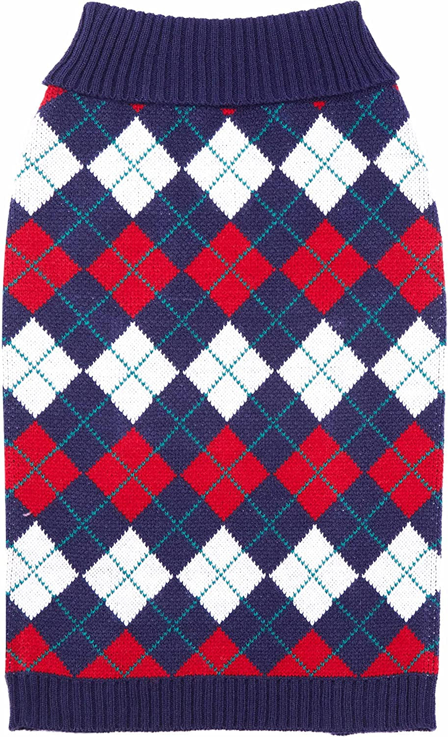 Stylish Navy Blue Argyle Dog Sweater - Perfect Fit for Small Dogs (10" Back Length)