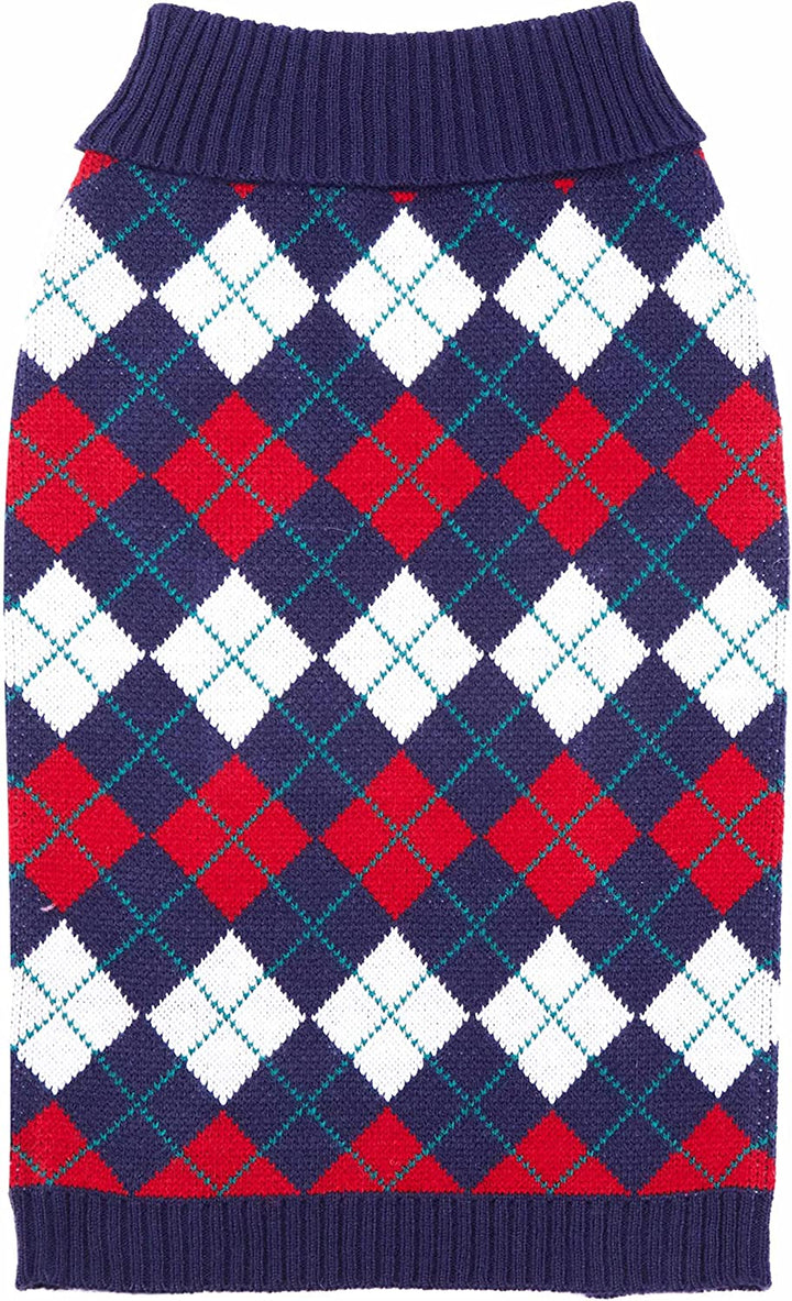 Stylish Navy Blue Argyle Dog Sweater - Perfect Fit for Small Dogs (10" Back Length)