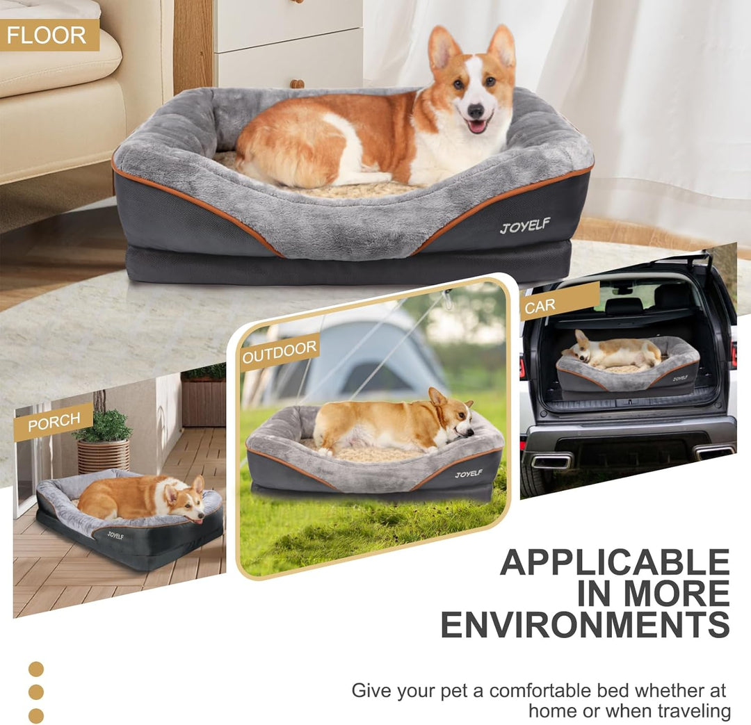 Deluxe Orthopedic Memory Foam Dog Bed with Removable Washable Cover & Free Squeaker Toy