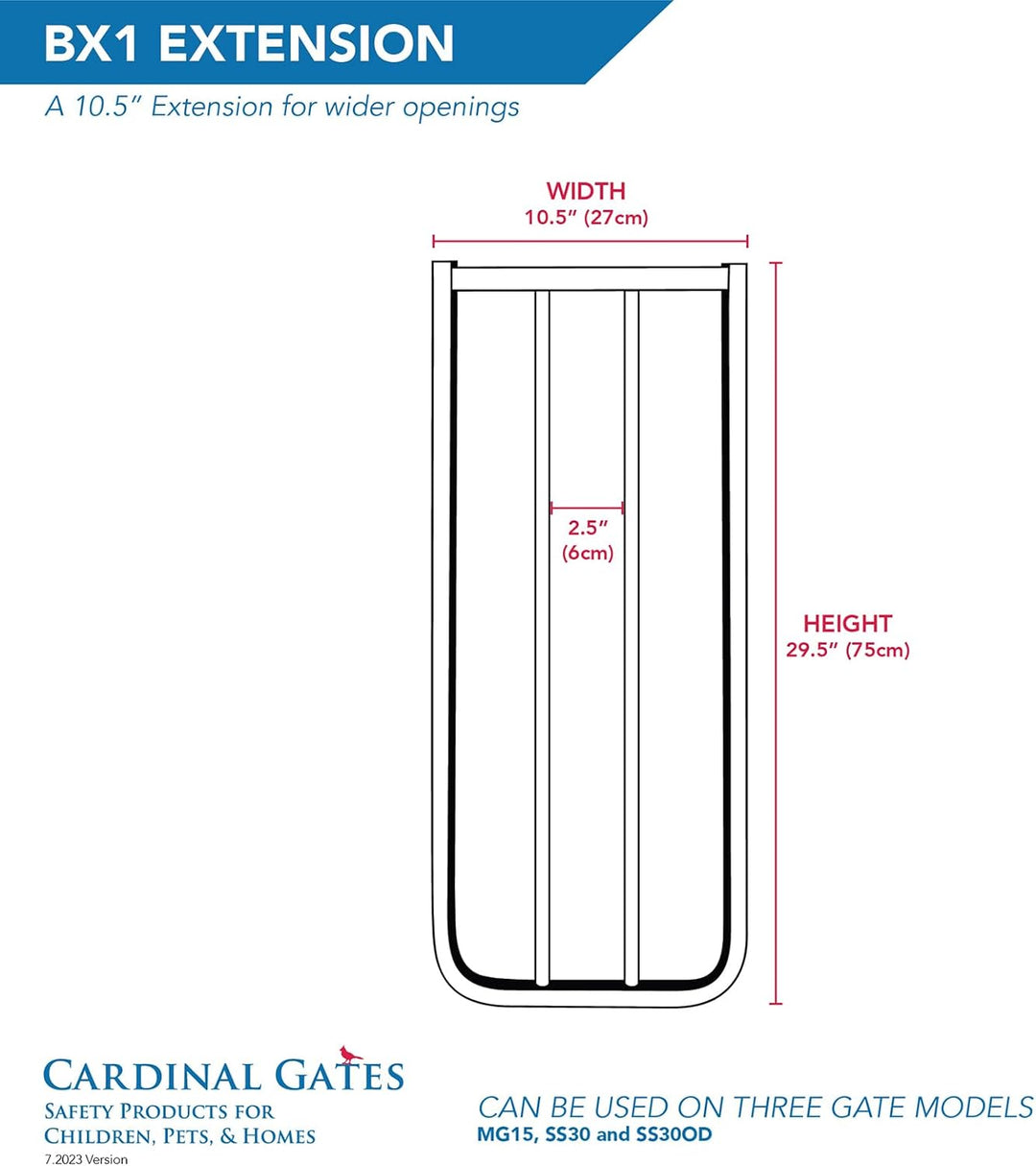 BX1 Baby Gate Extension - 10.5 Inch Wide Safety Gate Extension for Dogs - Stylish White Design